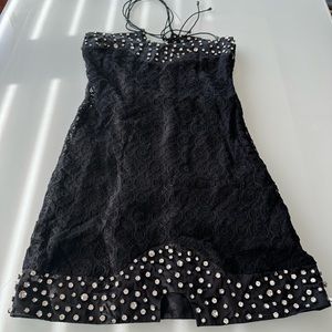 Sheri Bodell Black Sequin Beaded Embellished 100% Silk Sexy Mini Dress Size XS